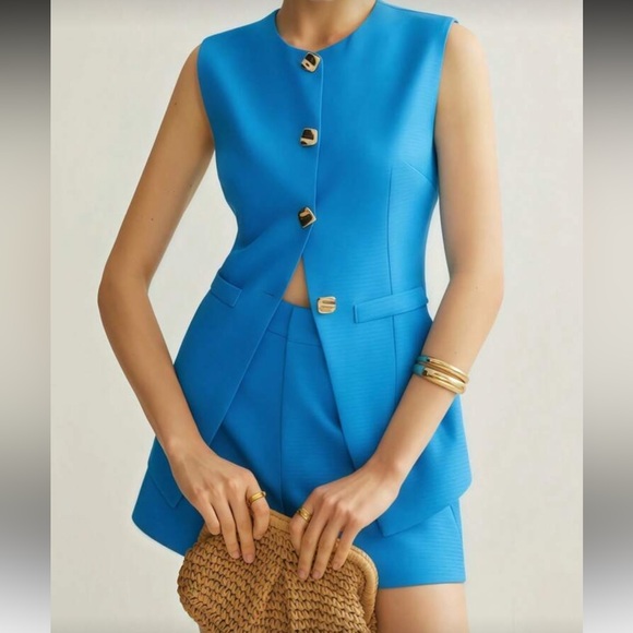 Other - Sleeveless Blue Tailored Vest and Shorts Set